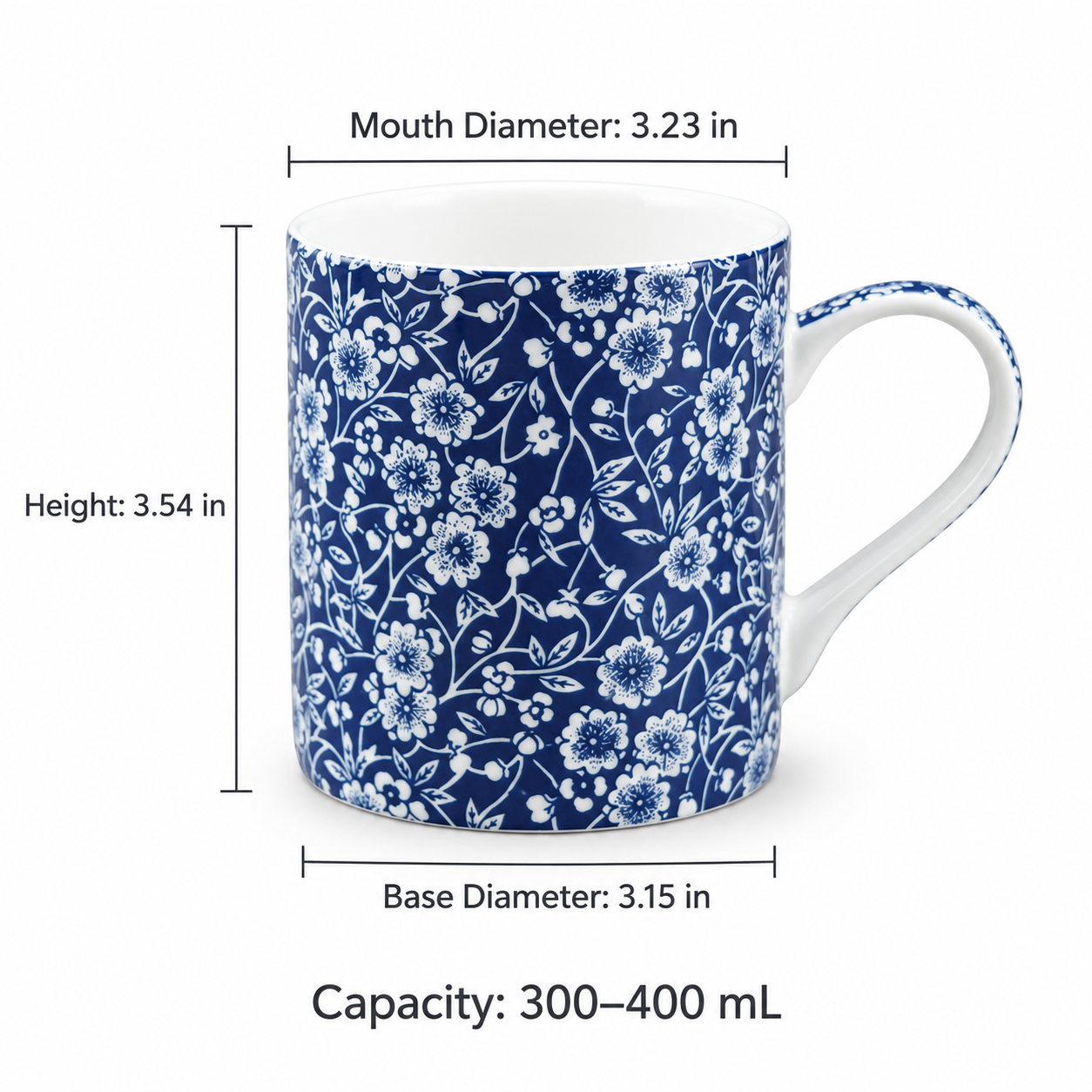 Midnight Bloom Blue & White Ceramic Mug